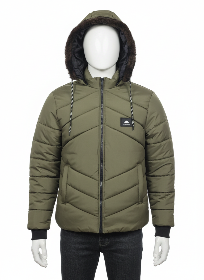 Men's Puffer Vest with Fur Hood and interior(Commander)