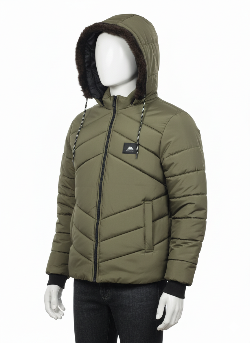 Men's Puffer Vest with Fur Hood and interior(Commander)