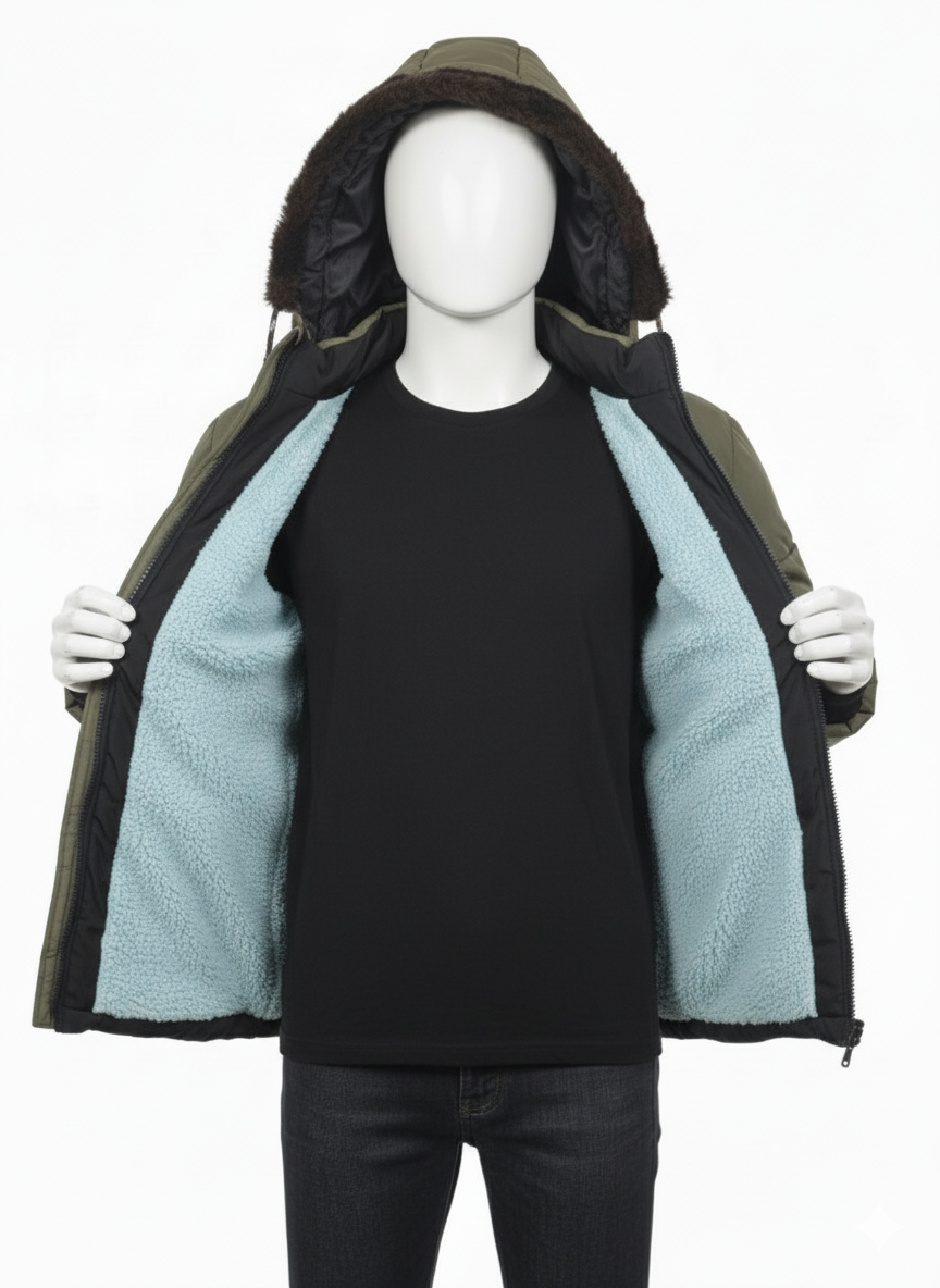 Men's Puffer Vest with Fur Hood and interior(Commander)