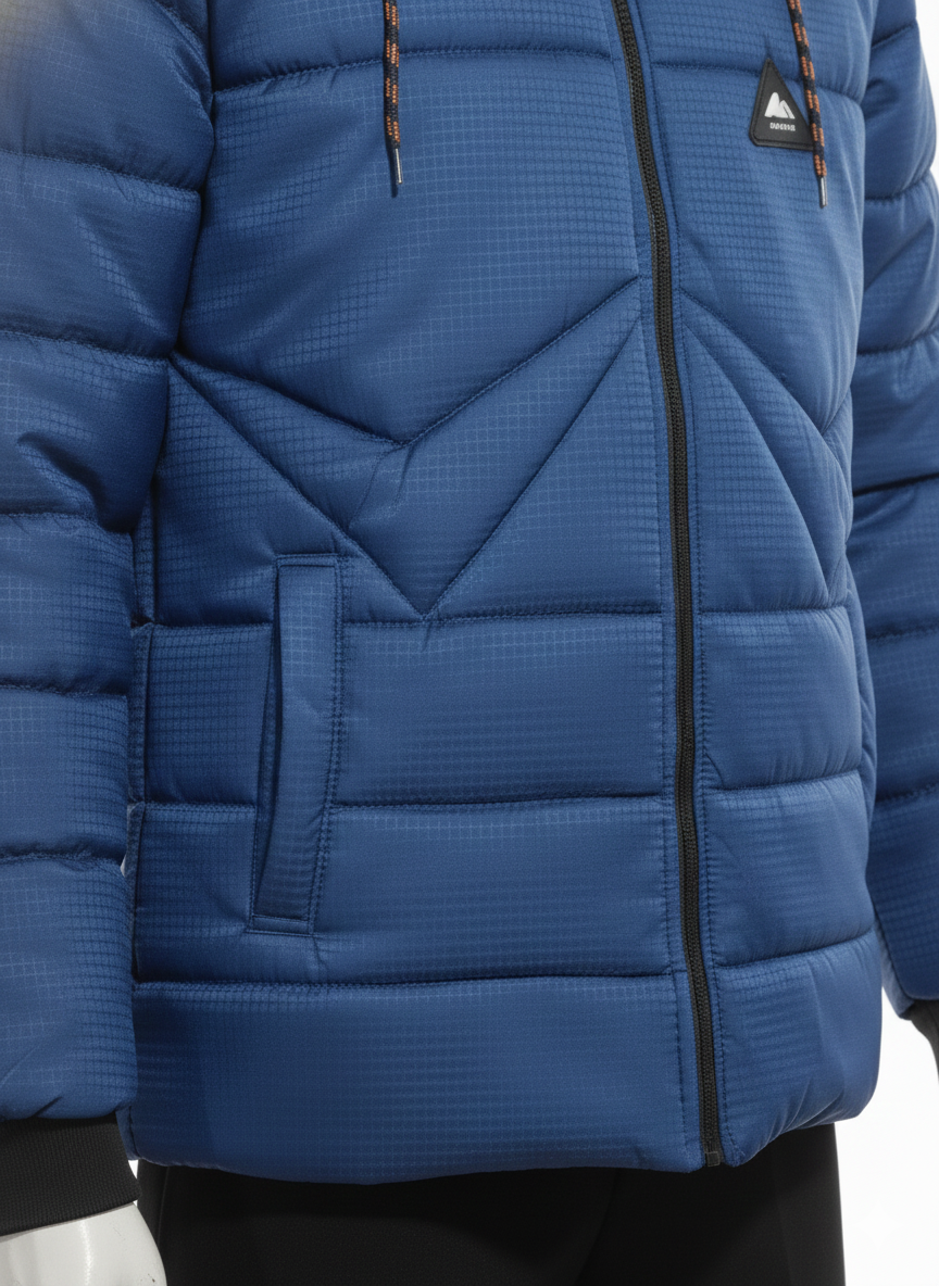 Men's Puffer Vest with Fur Hood and interior(Blue)