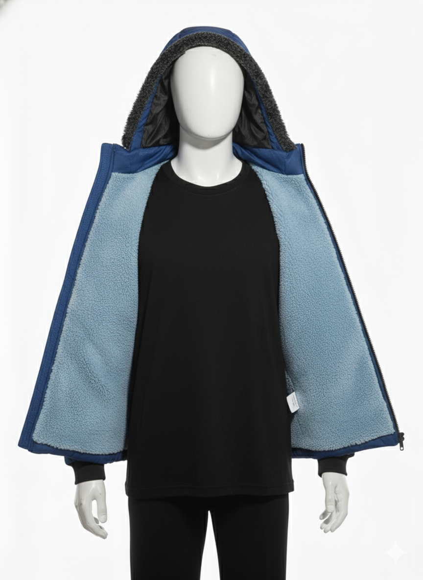 Men's Puffer Vest with Fur Hood and interior(Blue)