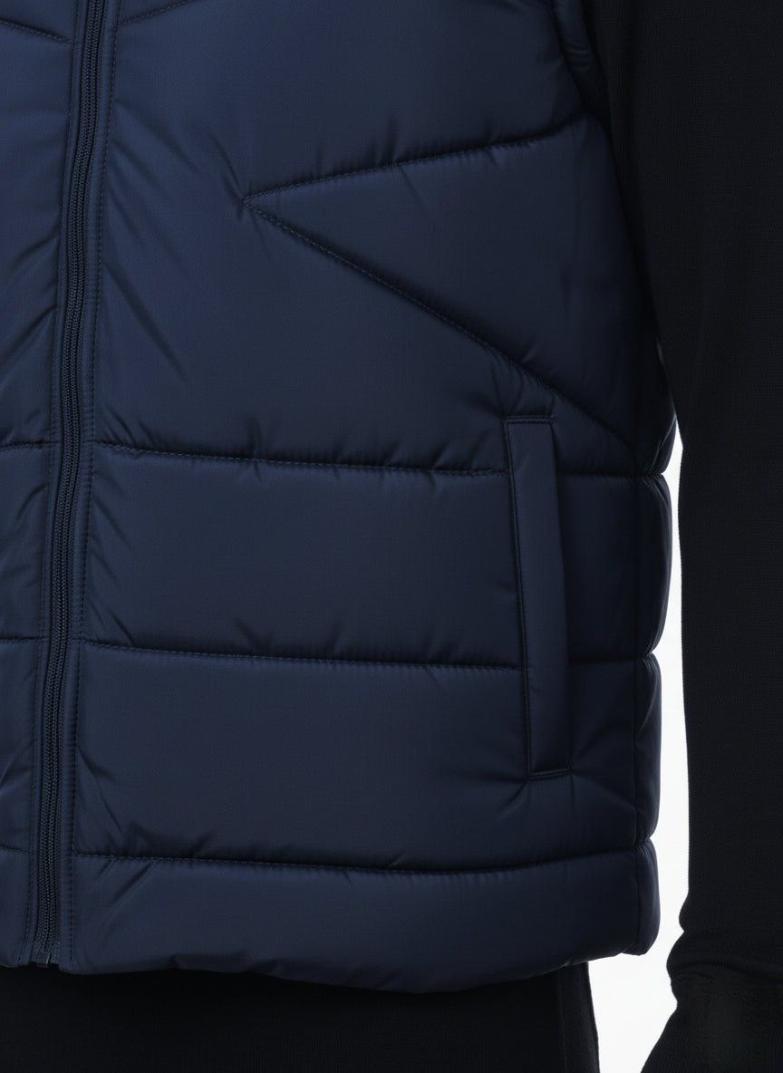 Men's Puffer Vest with Fur Hood(NAVY BLUE)